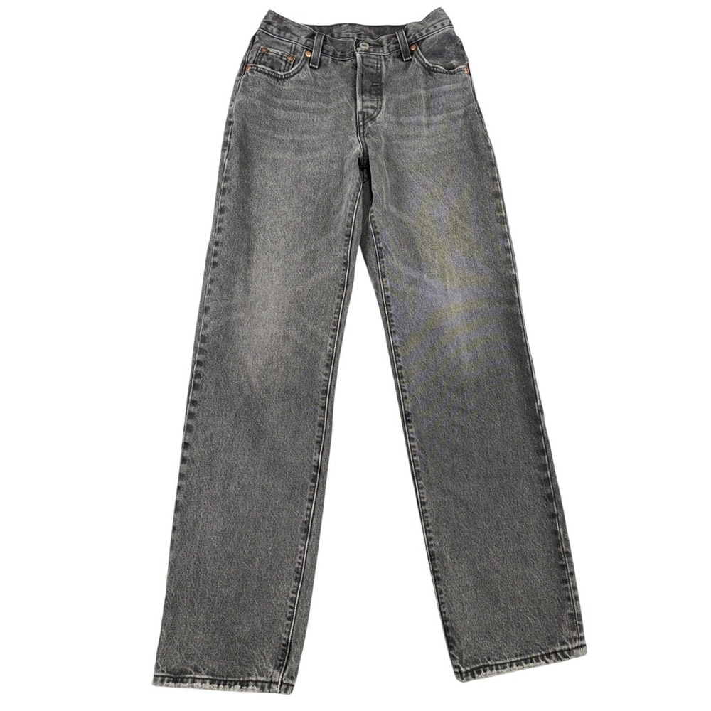 Levis 501 Original High Rise Straight Leg Jeans Washed Grey Cotton Button Fly 23